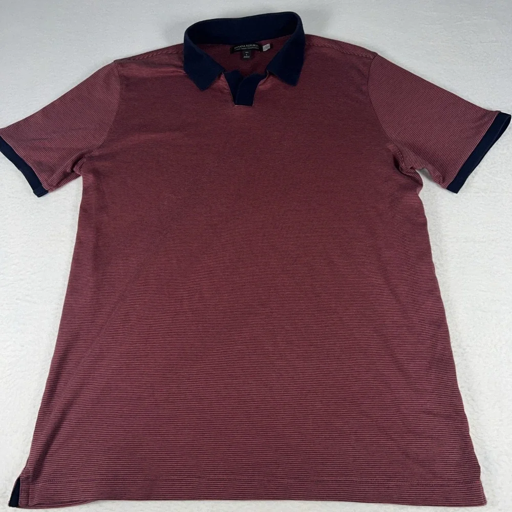 Banana Republic Luxury Touch Polo Shirt Mens L Tall Red Navy Striped Cotton